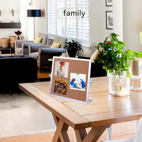 kdafio 9.8"×9.8" Cork Board Bulletin Board, Double Sided Pin Board with Silver Aluminum Border, Desktop Small Cork Board with Stand Suitable for Home, Office, Desk Message Board or Picture Board thumbnail 7