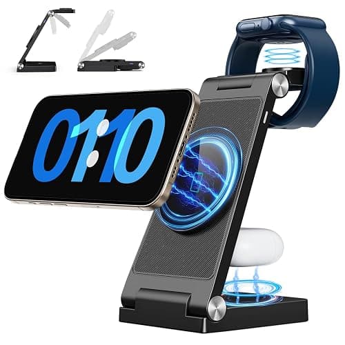 2025 Traveling Wireless Mag-Safe Fast Charging Station,Magnetic 3 in 1 Charger with Light for iPhone 17 16 15 14 13 12 Pro Max Plus,Apple Watch Series & Air pods 4 3 2 Pro-Gifts for Wife & Husband - Image 1