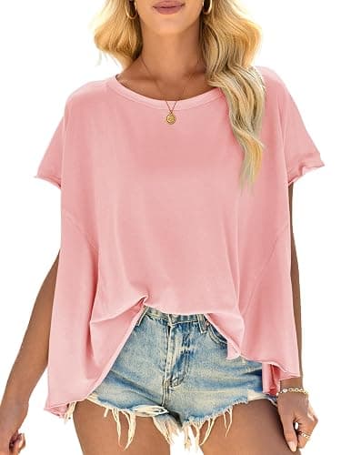 Cicy Bell Women Oversized Batwing Short Sleeve Tops Summer Irregular Hem Casual T Shirts Loose Fit Tees thumbnail 2