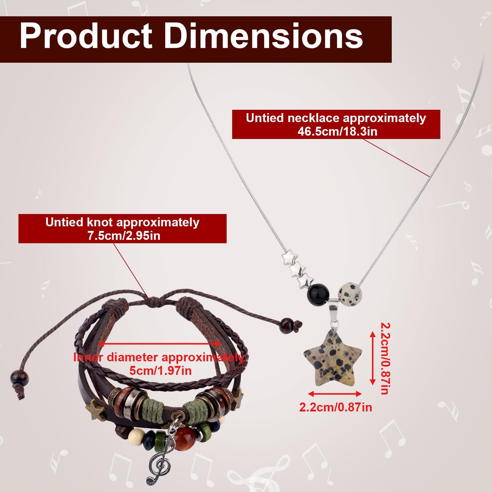 Fairy Grunge Necklace & Bracelet Set, Handmade Multi-Layer Leather Music Braided Beaded Bracelet Y2K Star Necklace Gothic Punk Rock Music Accessories for Women & Men thumbnail 2