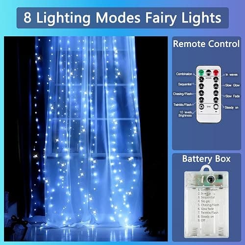 3 Pack Fairy Lights Battery Operated with Remote Control Timer, 26 FT 80 LED String Lights Outdoor Indoor Decoration, 8 Modes Twinkle Lights for Christmas Party Wedding Birthday Bedroom Décor (Blue) thumbnail 3