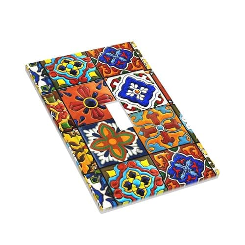 Mexican Talavera Ceramic Pattern Single Toggle Light Switch Plate 1 Gang Decorative Wall Plate Cover Electrical Switchplate Faceplate for Bedroom Room Decorate thumbnail 4