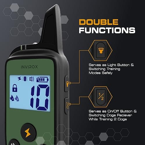 INVIROX Training Collar for Large Dog X2 [Spark K9] 124 Levels with Remote 1100yd Range, Night-Light Mode for Medium Dogs IP67 Waterproof Training Collar for Dogs thumbnail 5