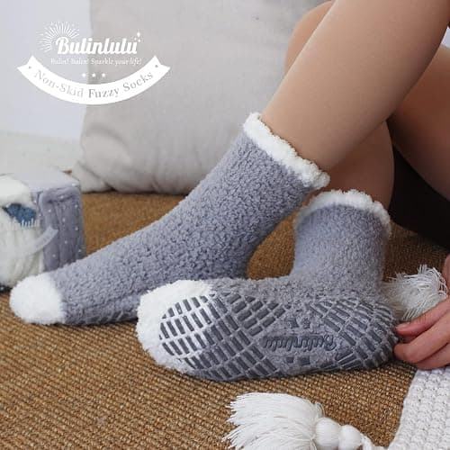 Bulinlulu Fuzzy Socks with Grips Plush Sleep Cozy Winter Soft Hospital Fluffy Socks Gifts for Womens Mens Gifts thumbnail 7