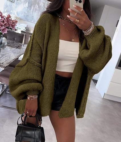 PRETTYGARDEN Womens Oversized Cardigan Sweaters 2026 Fall Long Lantern Sleeve Knit Open Front Lightweight Sweater thumbnail 7