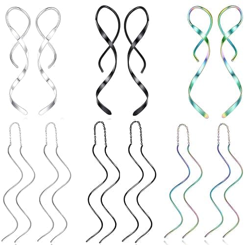 Spiral Threader Earrings, 18G Hypoallergenic 316L Stainless Steel Drop Dangle Handmade Twisted Linear Curved Dangling Minimal Earrings for Sensitive Ear with Gift Box - Image 1