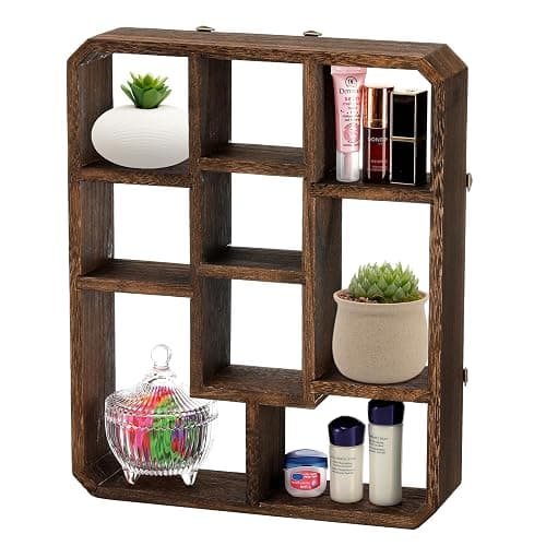 Frcctre Rustic Shadow Box Display Shelf, 9 Compartments Wood Hanging Display Floating Shelves, Multi-Slot Wall Mounted or Freestanding Farmhouse Decor Displays Case thumbnail 4
