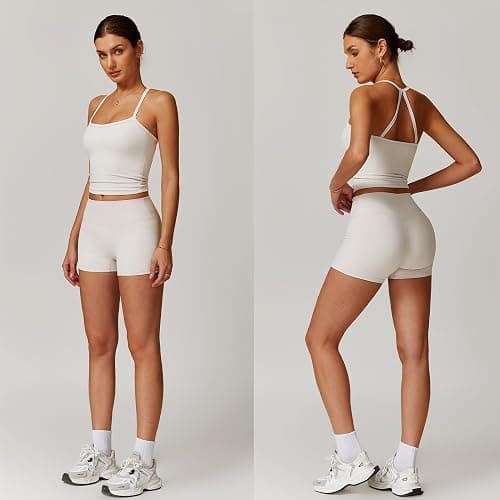 GXGPML Women 2 Piece Workout Sets (2025 NEW) Yoga Outfit Open Back Tank Top High Waisted Shorts Gym Sets Tracksuits thumbnail 3
