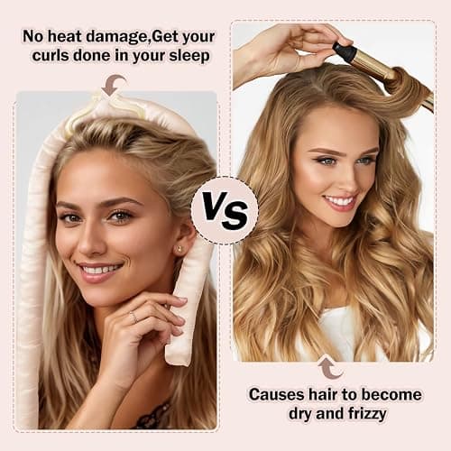 Heatless Hair Curler,Blowout Heatless Curls Overnight,No Heat Curling Rod Set with Satin Bonnet for Sleep in,Cream thumbnail 2