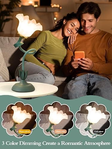 AQDZCNF Flower Table Lamp,LED Reading Light Bedside Vintage Flower Night Light,3 Colors Modes Kawaii Bedside Lamps Decor,Living Room Bedroom Room Lighting Table Lamps Home Decoration (Green) thumbnail 3