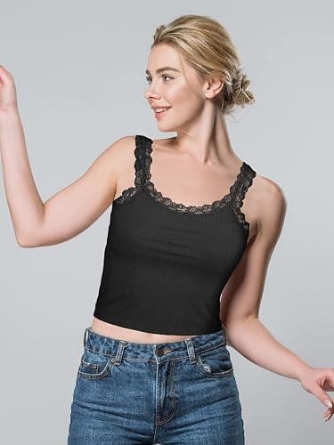 Sintege Women's Lace Patchwork Tank Top Lace Camisole Tank Sleeveless Cami Crop Y2k Tops thumbnail 7