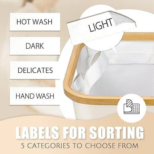 Hampers for Laundry Basket with Lid, 145L Large Laundry Hamper 3 Section | Dirty Clothes Hamper Separator with 3 Removable Bags & 5 Labels, Divided Laundry Organizer for Bedroom, Laundry Room, Beige thumbnail 6