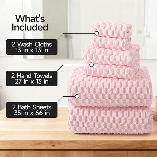 REDKISS Pink Microfiber Bath Towels Set of 6-35x70 Inches Oversized Bath Sheets, Extra Large Bath Towels Set of 6 for Adults, Super Soft Quick Dry Lint Free Absorbent Microfiber Shower Towels thumbnail 3