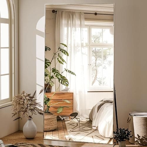 GLSLAND 71"x31" Full Length Mirror Extra Large Hanging or Leaning Rectangle Mirror Aluminum Alloy Thin Frame Bedroom Floor Dressing,Silver thumbnail 7