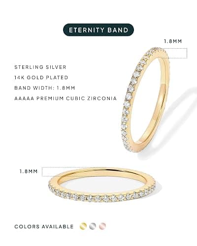 PAVOI 14K Gold Plated Eternity Ring for Women - Silver Sterling Stackable Cubic Zirconia Wedding Bands for Women thumbnail 3