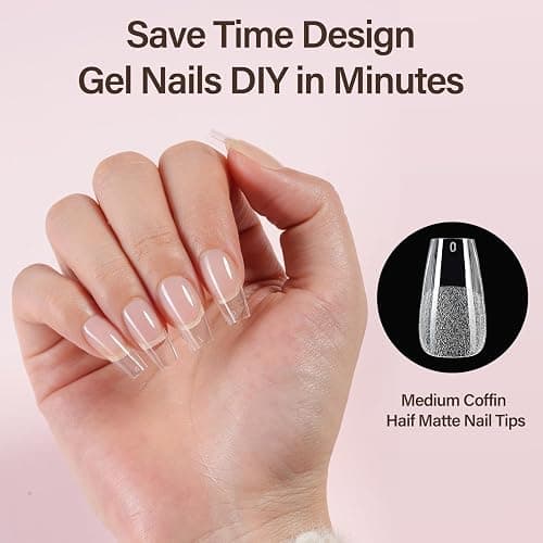 Misssix Medium Coffin Gel x Nail Tips Kit, 216Pcs Pre Etched Clear Nail Tip | Full Cover False Nail 9-in-1 Gel Glue and Portable Mini U V Nail Lamp for Women 12 Sizes thumbnail 4
