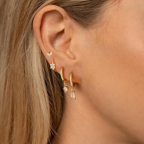 Stud Earrings for Women Dainty Small Hoop Earrings 14K Gold/Silver Plated Cartilage Earring Set CZ Dangle Huggie Earrings Lightweight Hypoallergenic Earrings Trendy Multiple Piercings Jewelry thumbnail 4