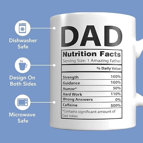 Light Autumn Funny Gifts for Dad - 11 oz Ceramic Dad Coffee Mug from Daughter or Son - Daddy Cup with Nutritional Facts - Thoughful Birthday or Father’s Day Present - White Mug for Morning Coffee thumbnail 6