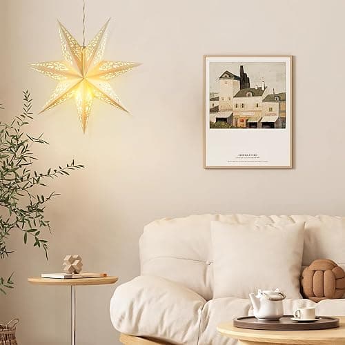 IMIKEYA Christmas Star Paper Lantern: 45cm Star Lamp Shade Paper Lantern Lamp Decorations Hollow out Hanging Lamp Shade for Christmas Wedding New Year Party Decorations (White) thumbnail 9