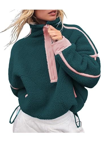 Fhniepan Women's Oversized Fleece Sweatshirt Long Sleeve Half Zip Sherpa Y2k Fleece Pullover Top With Pockets - Image 1