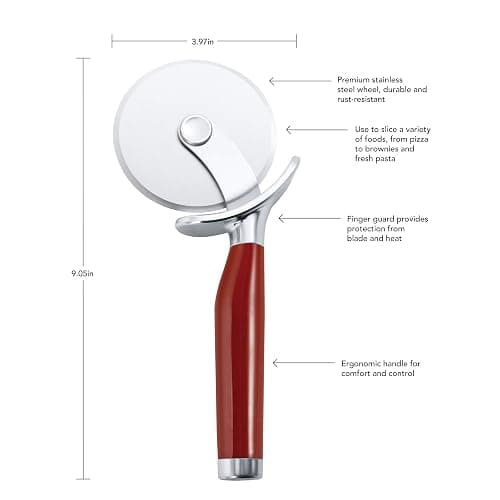 KitchenAid Classic Pizza Wheel with Sharp Blade For Cutting Through Crusts, Pies and More, Built In Finger Guard for Safety and Comfort Grip to Protect Fingers, Dishwasher Safe, 9-Inch, Red thumbnail 3