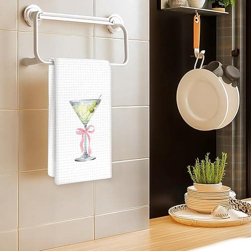 OINDADE Pink Bow Dirty Martini Margarita Kitchen Towels Set of 2, Preppy Coquette Bow Cocktail Dish Tea Hand Towel for Kitchen Home Bar Decorative, Martini Margarita Lover Gifts Bar Cart Decor,16x24 thumbnail 2