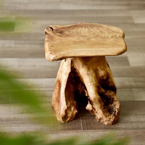 WELLAND Natural Cedar Stump Stool, 14" End Table, Live Edge Side Table, Plant Stand, Small Nightstand, Mushroom Stool for Living Room, Bedroom, Patio, Garden thumbnail 7
