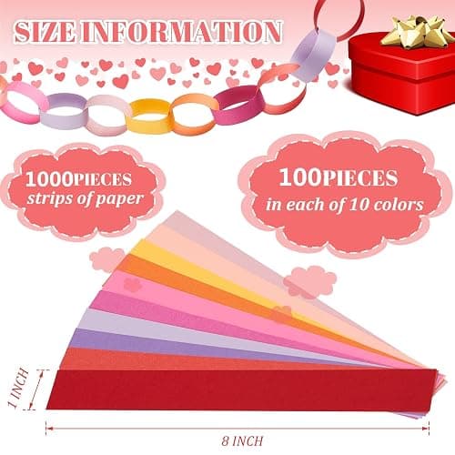 Lincia 600 Sheet Paper Chain Garland Strips 1x8 Inch with Double Sided Tape, DIY Construction Paper Chains for Birthday Wedding Holiday Party Decorations, Crafts Supplies (Valentine) thumbnail 2