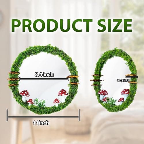 EVOLUX Wall Mirror Mushroom Decor Handmade Moss Round Hanging Mirror Cottage Core Wall Decor Room Decor Aesthetic(11'') Green,70-MGJ thumbnail 2