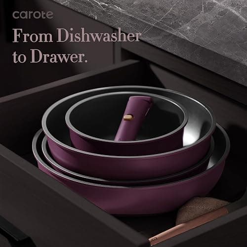 CAROTE 21pcs Pots and Pans Set Non Stick, Detachable Handle Cookware Sets | Ultra Nonstick, Space Saving, Dishwasher & Oven Safe, Non-Toxic Kitchen/Apartment/Camping/RV/ Traveling, Purple thumbnail 4
