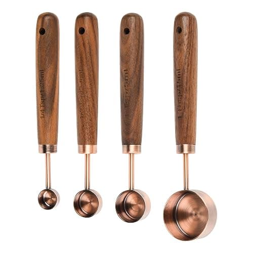 Smithcraft Copper Measuring Cups & Spoons Set 8, Stainless Steel Measuring Cups and Spoons Set for Baking and Kitchen, Metric & US Metal Measure Cup & Spoon with Wood Handle for Dry & Liquid thumbnail 4