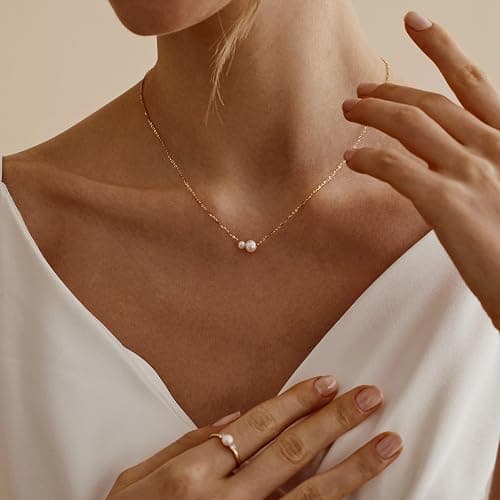 Treasure Bender Gold Pearl Necklaces for Women Trendy 14k Gold Plated Dainty Necklace Simple Pearl Drop Single Charm Pendant Necklace Women's Jewelry Best Friend Birthday Gifts Gold Jewelry for Women thumbnail 6