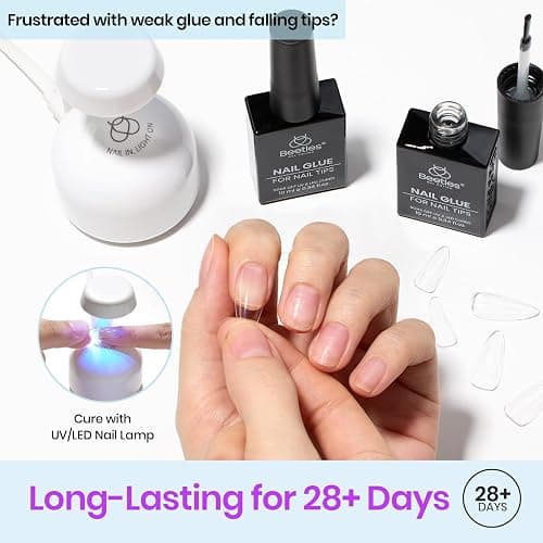 Beetles 9 in 1 Gel Nail Glue for Acrylic Nails Tips, 2 Pcs 10ml Super Strong Nail Glue for Clear False Nails Tips Base Coat Rhinestones Blooming Art Summer Nails Long Lasting U V Light Cure thumbnail 3