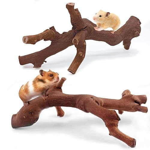 kathson 2PCS Wood Hamster Climbing Branches Decor, Natural Wooden Syrian Hamster Climb Chewing Toys, Rat Exercise Toys, Small Animal Habitat Decor Accessories for Dwarf Pets, Gerbils, Mice (7.8IN) - Image 1