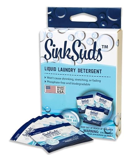 SinkSuds Laundry Detergent, Travel Size Liquid Soap, TSA Compliant, Safe For All Fabrics, 8 Packets (Packaging May Vary) - Image 1