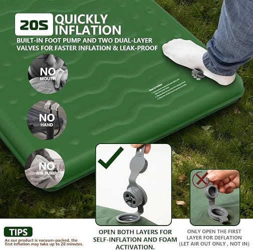 HiiPeak Memory Sleeping Pad, Compact Ultra-Thick Foam Sleeping Mats with Pillow for Camping, Easy Inflate&Deflate,9.5 R-Value Insulated Camping Mattress Pad for Car Travel Tent thumbnail 3