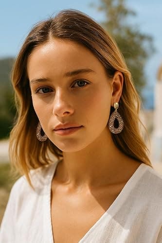 Boho Ohrringe hängend für Damen,Tropfenförmige Reisperlen Leichte Ohrringe Eleganter Hingucker für Frauen Modischer Schmuck thumbnail 4