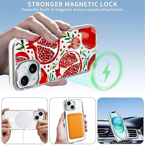 Case for iPhone 15,Fresh Pomegranate Clear Cases,Compatible with MagSafe,Slim Shockproof Magnetic Phone Sleeve Case for Girls Man,Scratch-Resistant Back ﻿ thumbnail 8