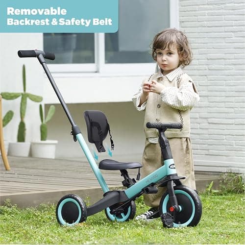 newyoo Tricycles for 1-3 Year Olds, Toddler Bike, Birthday Gift and Toy for Boys and Girls, Toddler Tricycle with Parent Push Handle, Trike with Backrest and Safety Belt, Blue, TR007 thumbnail 7