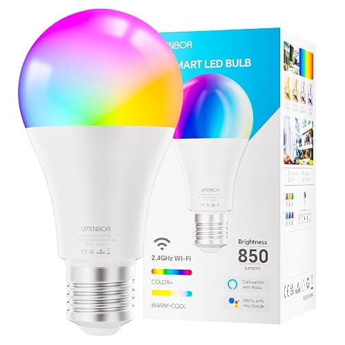 UPXNBOR E27 Smart Bulb, Alexa Light Bulb A19, WiFi Smart Light Bulb 9W, 16 Million Colours, Dimmable RGB, Works with Alexa & Google Assistant, Schedule & Timer, Energy Saving, 2.4GHz Only, 1 Pack - Image 1