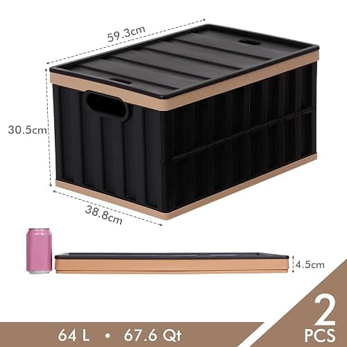 Citylife 64L Collapsible Storage Bins with Lids Plastic Storage Containers for Organizing Stackable Storage Box Large Heavy Duty Utility Crates, 2 Packs, Black thumbnail 3