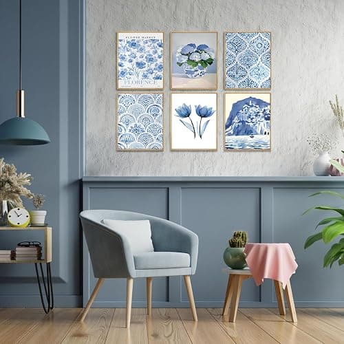 6 Pcs Coastal Granddaughter Wall Art Navy Blue Flower Market Watercolor Paintings Prints Posters Hydrangeas Nantucket Aesthetic Canvas Wall Decor for Apartment Dorm Bedroom Living Room 8x10in Unframed thumbnail 6