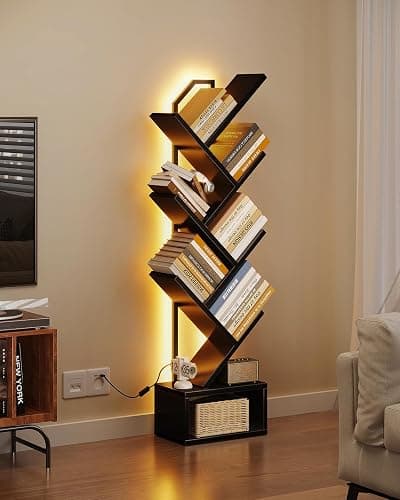 Coleshome Tree Bookshelf, 6-Tier Floor Standing Bookcase, Bookcases suitable for bedrooms and living rooms, Wooden bookshelves suitable for bedrooms and living rooms, Black thumbnail 2