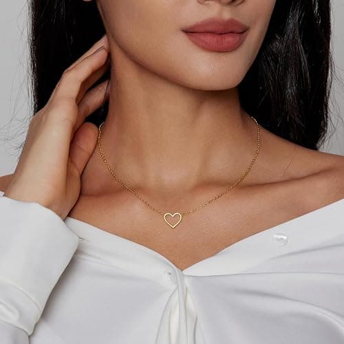HERIER Cute Heart Necklace Dainty 18k Gold Plated Tiny Heart Pendant Choker Necklaces Small Gold Love Open Heart Chain Necklace for Women Simple Gold Necklace for Women Trendy Jewelry thumbnail 2