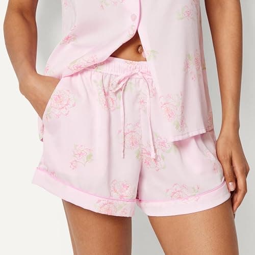 Amazon Essentials Women's Satin Short Sleeve Button-Down Top and Short Sleepwear Pajama Set thumbnail 4