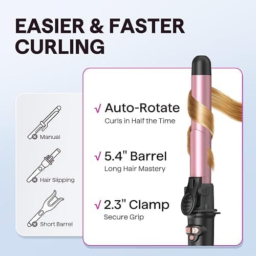 Wavytalk Rotating Curling Iron, Curl Cycle, 1 Inch Automatic Curling Wand for Long Hair, Get Effortless Beach Waves with Self Spinning Barrel up to 430°F with Home Button, Dual Voltage, Rose Gold thumbnail 4