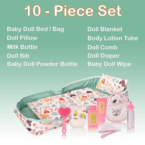 HappyVk Baby Doll Bed Set-Portable Doll Bassinet for Dolls up to 21 inches - Handbag for Girl - Love Design thumbnail 3
