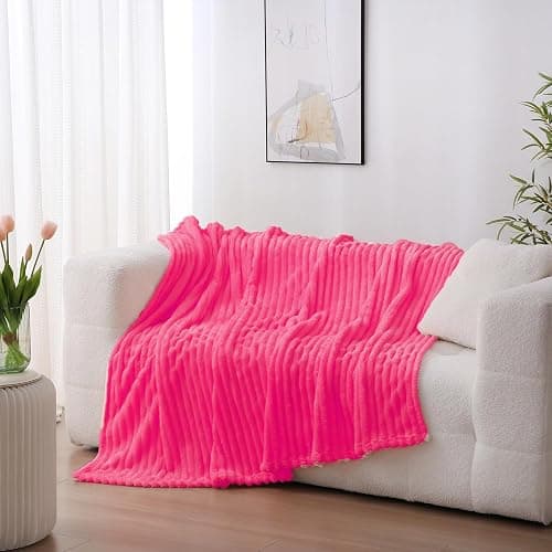 Linecooo Hot Pink Fleece Throw Blanket 50”×60” for Couch Sofa Livingroom | Super Soft Cozy Plush Microfiber Flannel Bed Blanket Striped Design Lightweight Home Decor Gifts for Adults Mom Women thumbnail 2