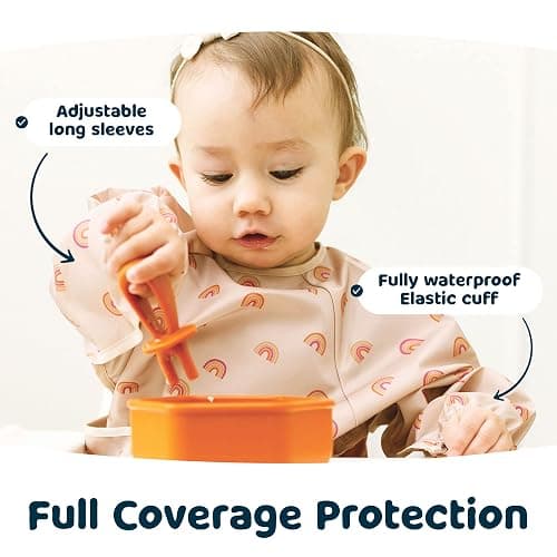 Tiny Twinkle Long Sleeve Bib for Babies & Toddlers | Waterproof Smock Bib for Eating | Machine Washable & Mess-Proof Feeding Essentials | Newborn Shower Gift (Boho Rainbow, 6–24M) thumbnail 3