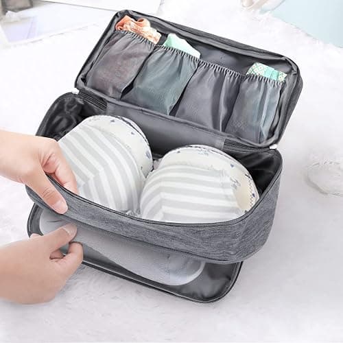 Unaone Travel Underwear Organizer - Portable Bra Travel Packing Storage Bag Large Compartment Underwear and Sock Organizer Bag, Grey thumbnail 2